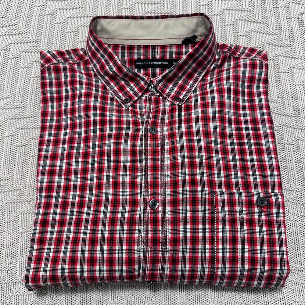 French Connection red plaid button down